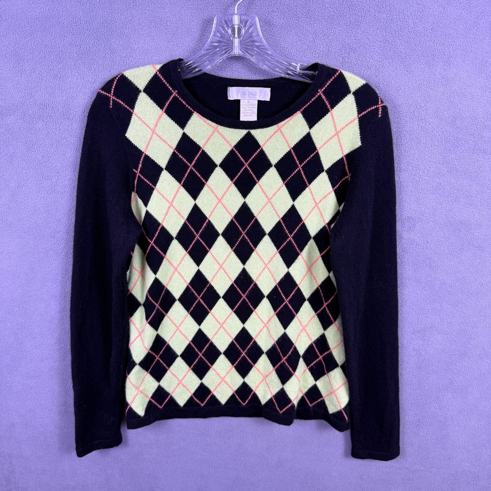 VTG McDuff Cashmere Sweater Womens Small Argyle Quiet Luxury Preppy Academia